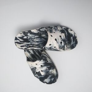 CROCS Black and White Marbled Classic Clog Sandals
